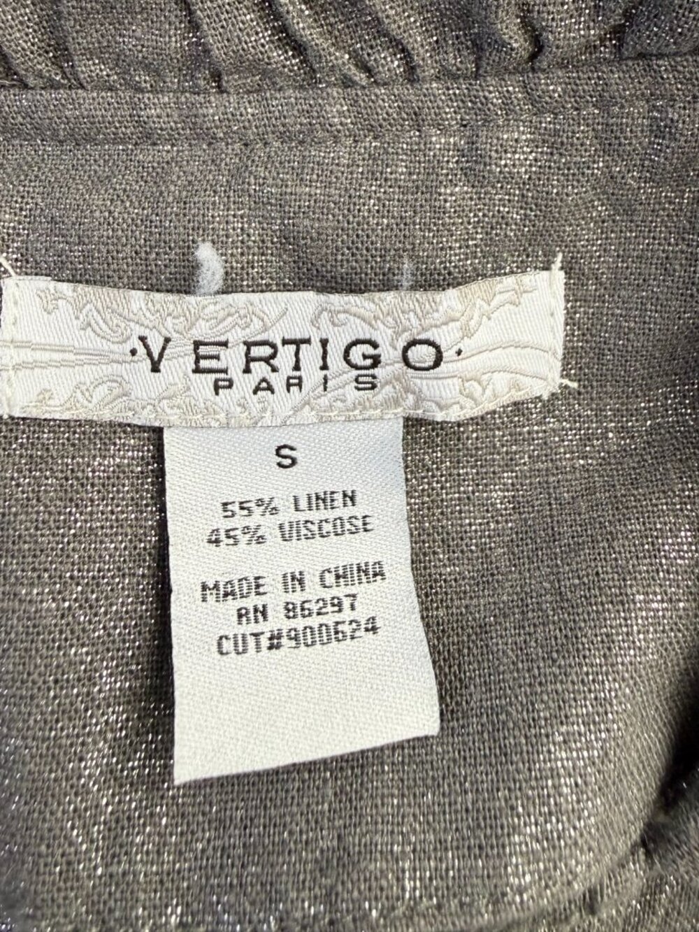 Vertigo Paris Linen Shirt Dress Silver Metallic Short Sleeve (S) - Picture 6 of 7